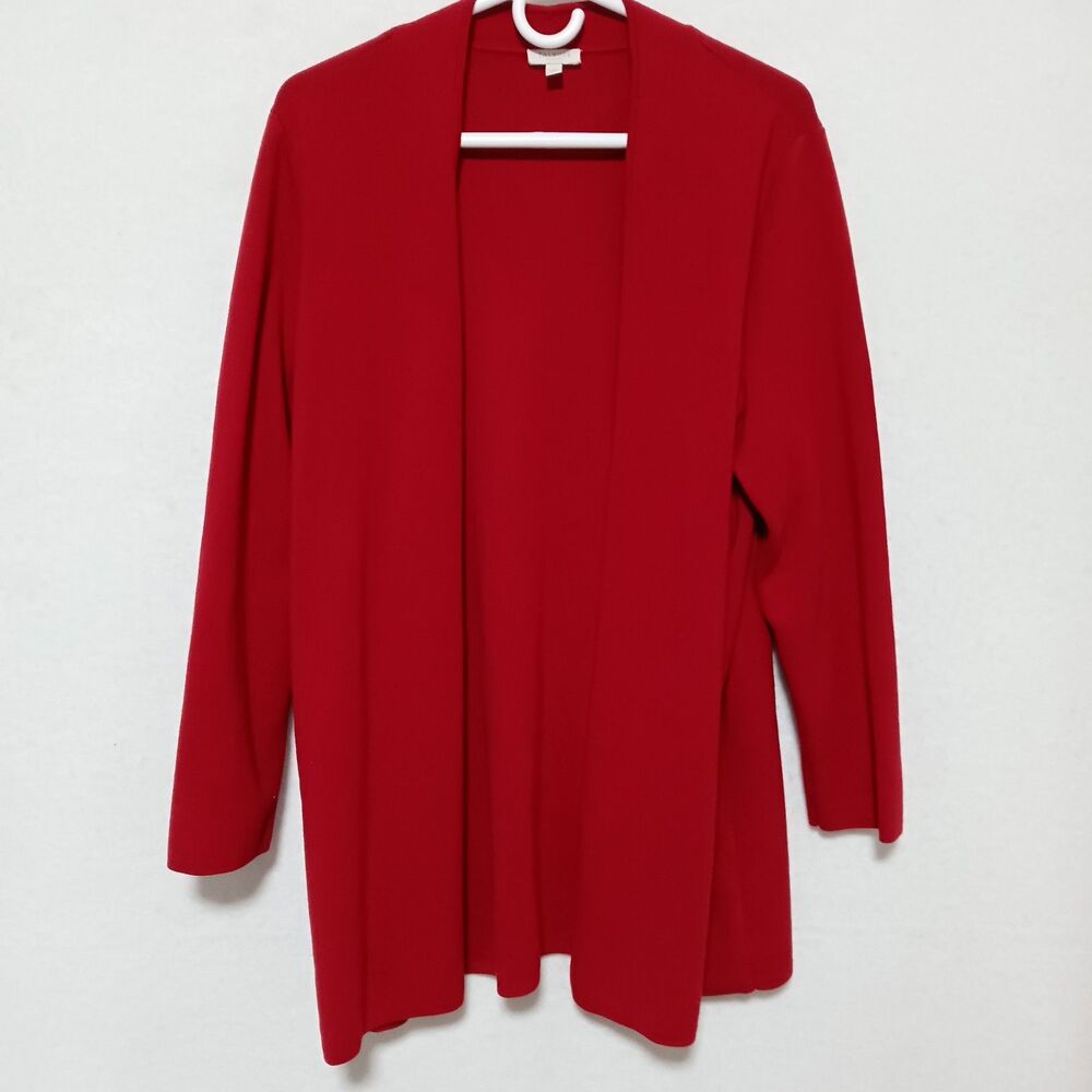 Talbots Plus Rib Knit Open Front Cardigan Women's 1X Red Long Sleeve Heavy Warm